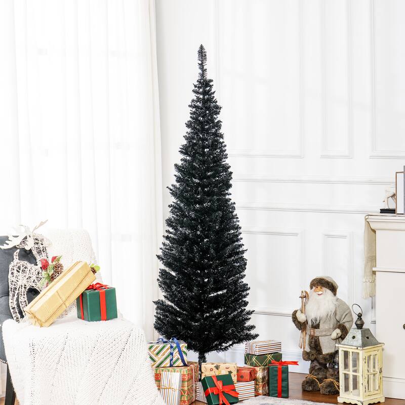 HOMCOM 5ft Tall Pre-Lit Slim Noble Fir Artificial Christmas Tree with Realistic Branches, 110 Warm White LED Lights and 294 Tips