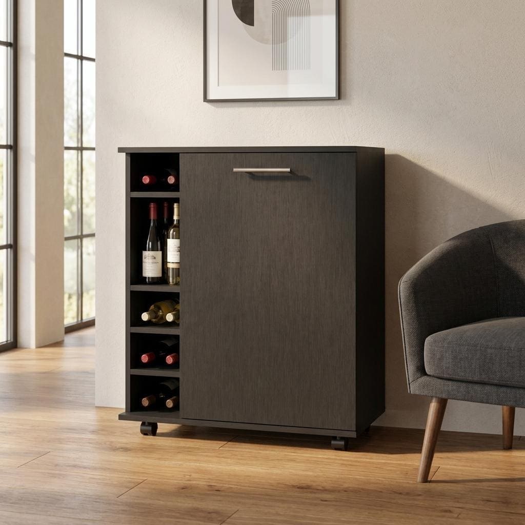 HomeRoots Black Rolling Bar Cart With Wine Storage - 25.80 in. x 32.30 in. x 14.70 in.