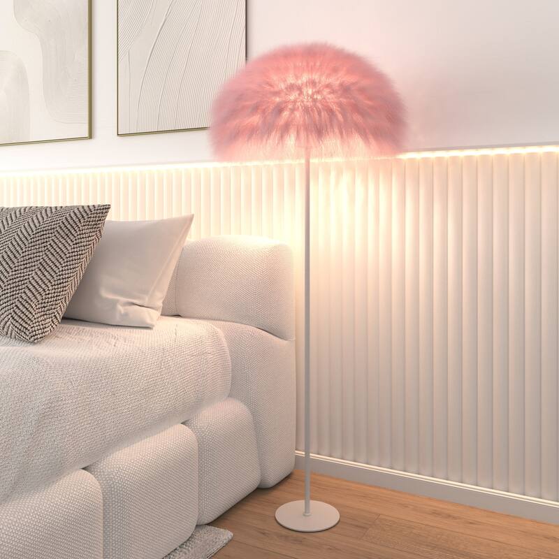 Acroma 63" Blush Pink Feather Floor Lamp with Dome Shade - 1-light