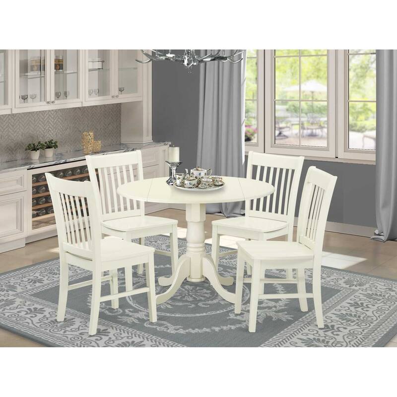 HomeStock 5-Pc Linen White Finish Solid Wood Top Dining table with 4 Chairs