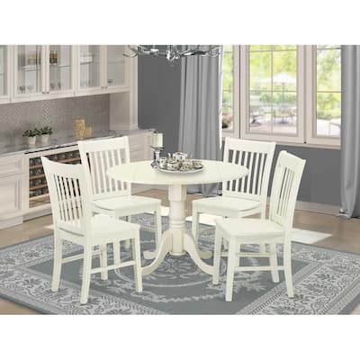 HomeStock 5-Pc Linen White Finish Solid Wood Top Dining table with 4 Chairs