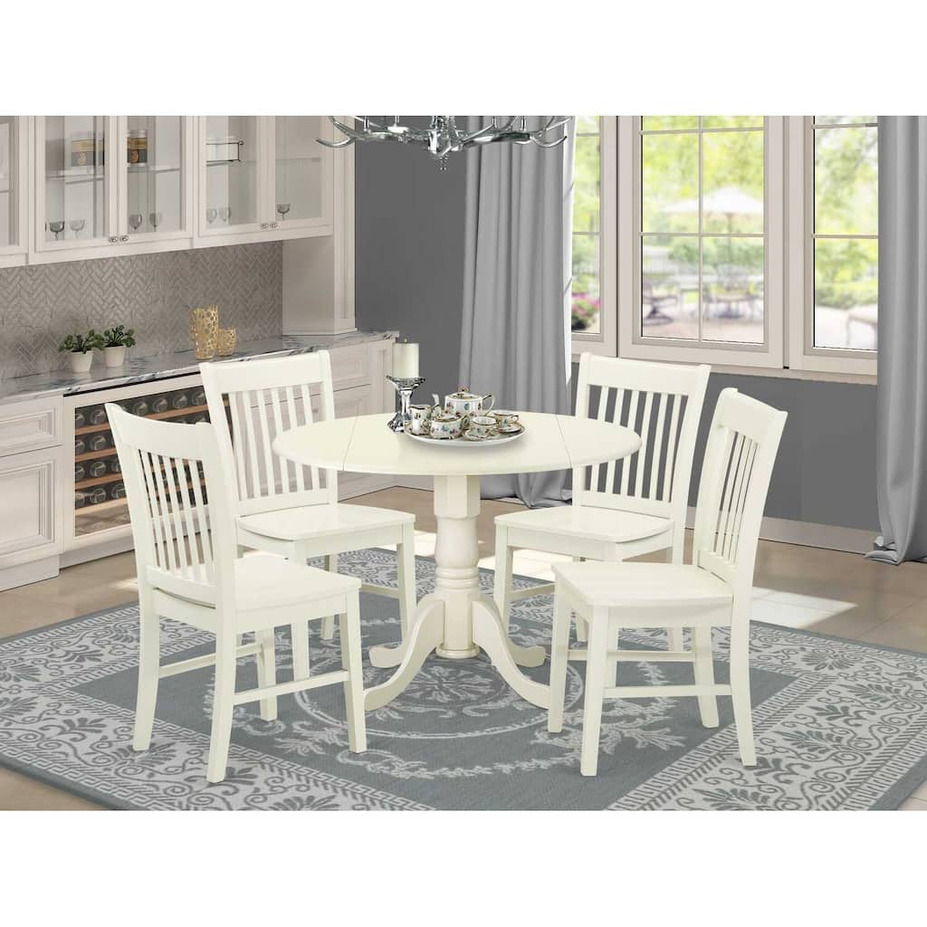 HomeStock 5-Pc Linen White Finish Solid Wood Top Dining table with 4 Chairs