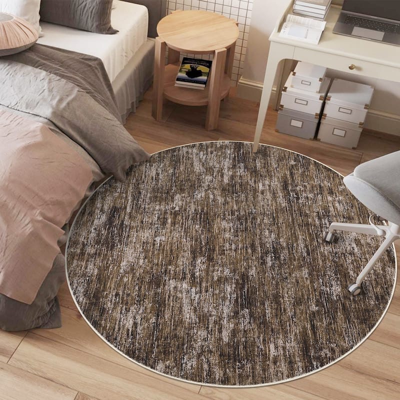 Garvee Modern Pearl Velvet Solid Area Rug - 3' Round - Brown