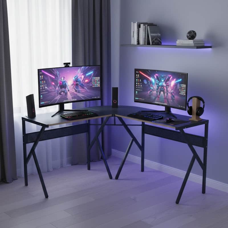 Homylin L-Shaped Modern Corner Office Computer Desk with Sturdy Metal Frame