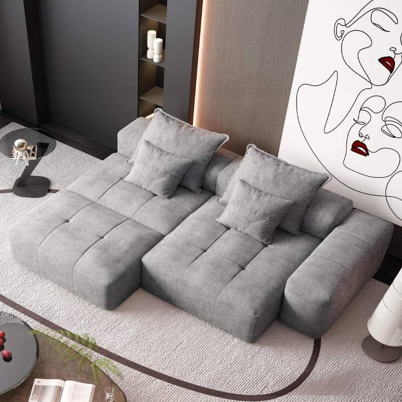 Modern 127.56" Oversized Modular Sectional Sofa with Ottoman Chenille Fabric