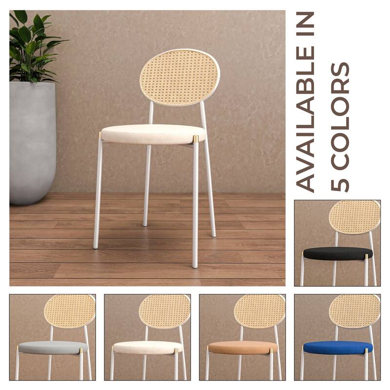 LeisureMod Euston Set of 4 Velvet Modern Dining Chair - Wicker Back Accent Chair for Home Living Room & Kitchen