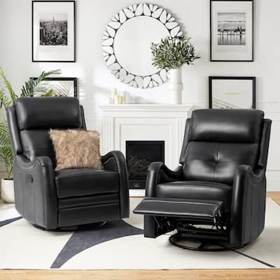 Franco Modern Genuine Leather Swivel Rocker Recliner with Nailhead Trims Sets of 2 by HULALA HOME