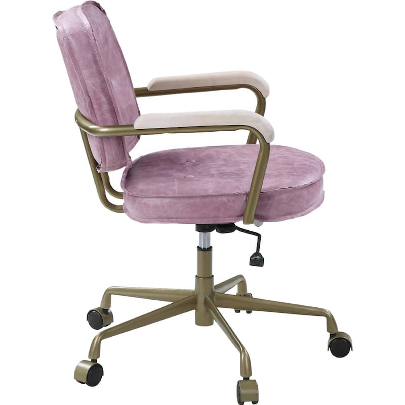 Top Grain Leather Office Chair with Armrests in Pink