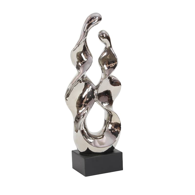 Ceramic Abstract Decorative Sculpture with Black Base - Silver - Roche River Decor