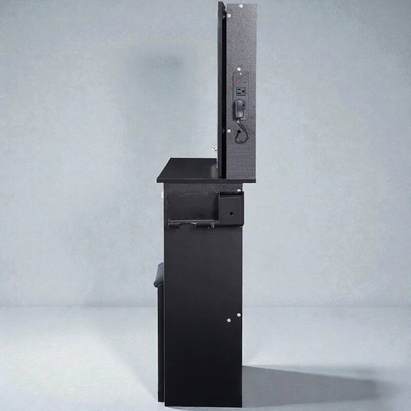 29.2'' Small Vanity Table with LED Mirror, 2 AC & 2 USB Outlets, Drawer & Stool, Touch Control Tri-Color Lighting