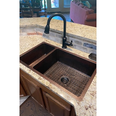 33-in Hammered Copper 25/75 Double Basin Kitchen Sink (K25DB33199)