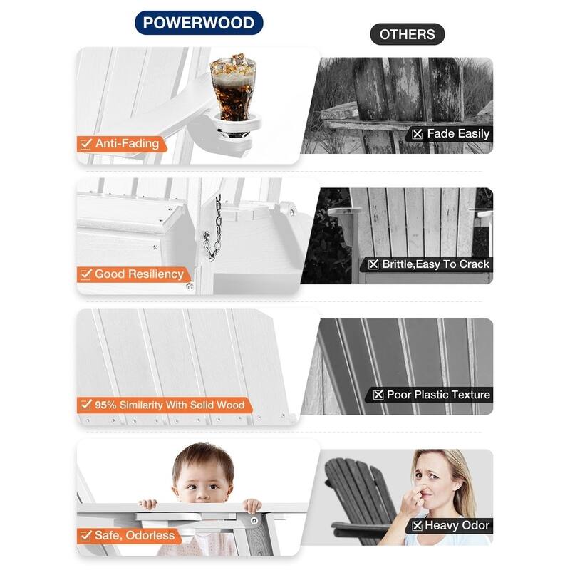 WINSOON All Weather HDPE Outdoor Folding Adirondack Chair With Cup Holder