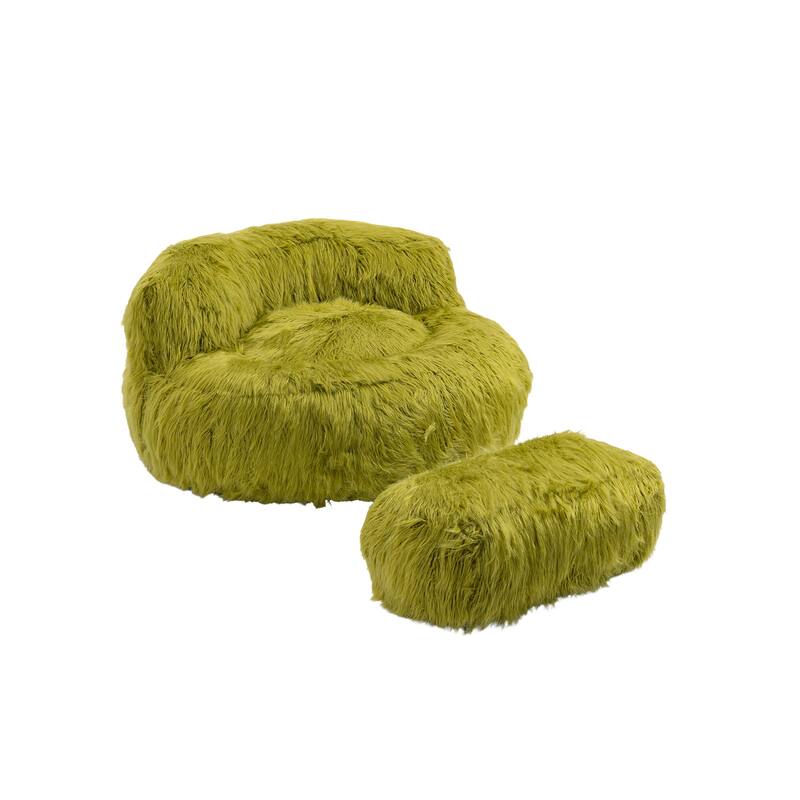 Plush Upholstered Round Comfort Lounger Bean Bag Chair with Ottoman