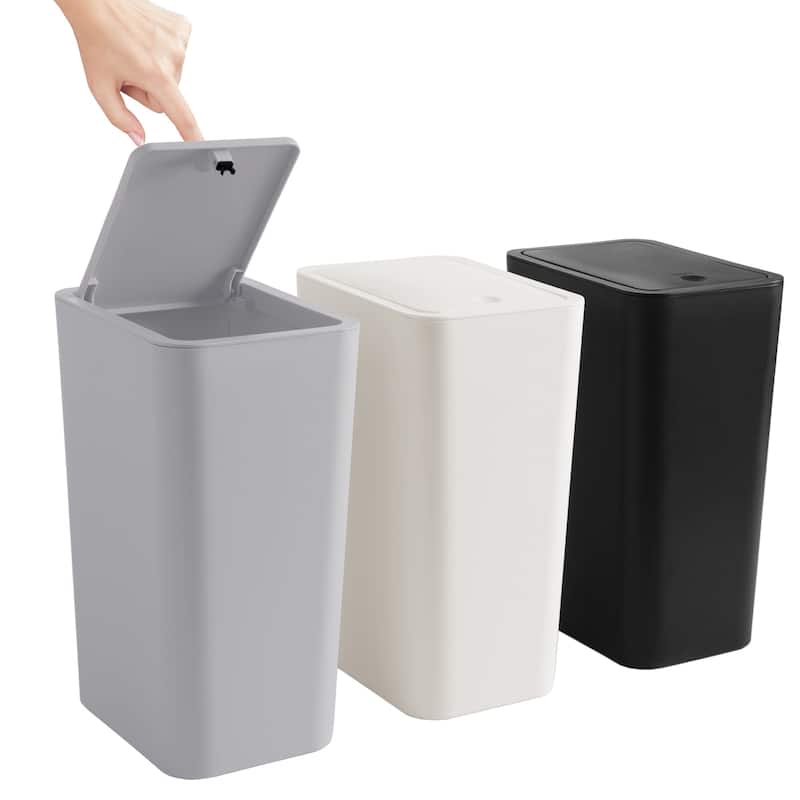 2.6 Gallon Slim Plastic Trash Can with Press Top Lid - 3 pack - Multi-Color