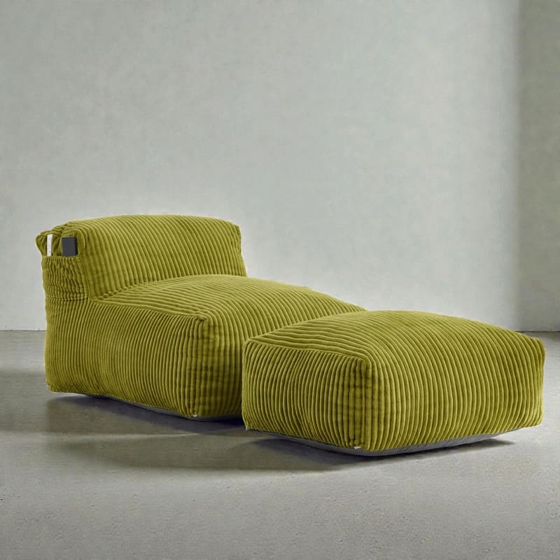 Large Memory Foam Bean Bag Chair for Adults, Corduroy Lounger Sofa with Ottoman - Olive