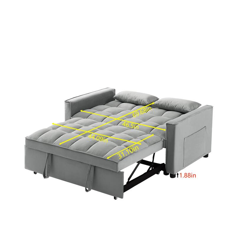 3 in 1 Convertible Sleeper Sofa Bed, Gray Velvet, 55x33x32 inches