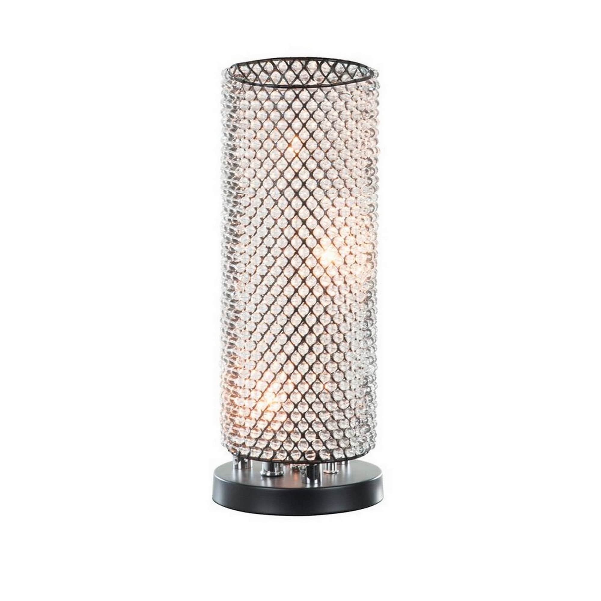 16 Inch Table Lamp Crystal Cylinder Shade Metal Mesh Antique Bronze Bronze Clear