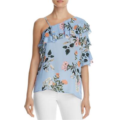 Parker Womens Floral One Shoulder Blouse,, Blue, Large