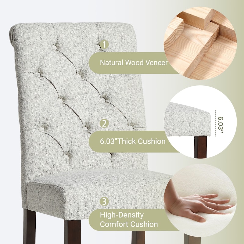 RENEWLINE Tufted Parsons Dining Side Chairs ,Upholstered Fabric Dining Chairs Kitchen Chairs with Padded Seat(Set Of 2)