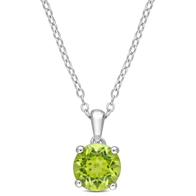 Miadora Peridot Solitaire Birthstone Necklace in Sterling Silver