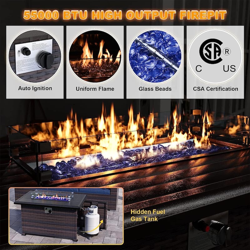 Kullavik 13 Pieces Outdoor Patio Furniture Set with Fire Pit Table