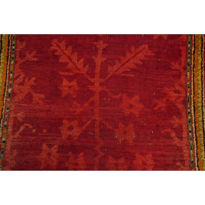 Hand Knotted Oriental 100% Wool Carpet Transitional Floral Red Oushak Runner Rug - 11' 11'' X 3' 2''