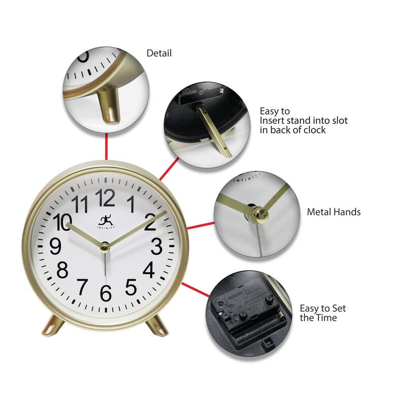Matte Gold 6 inch Decorative Tabletop Alarm Clock Analog - 5.75 x 1.75 x 5.5