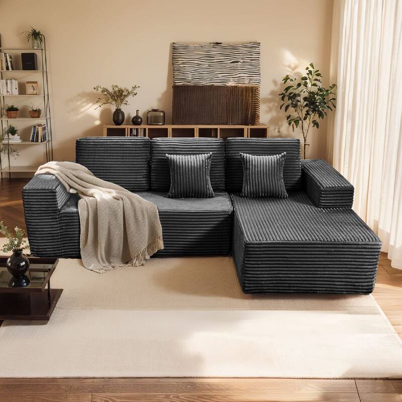 Pocassy L-Shape Sectional Sofa Sofa Couch Living Room Futon Couch - Right Armrest & Dark Grey Color - 1 Set