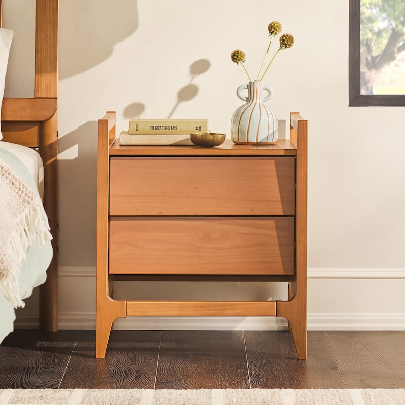 Middlebrook Designs Mid-Century Modern Solid Wood Nightstand - Caramel