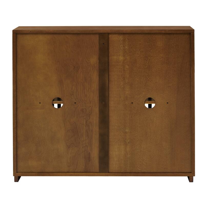 Mid Century Modern Fluted Hollowed Out Sideboard Cabinet with 2 Outlet Holes