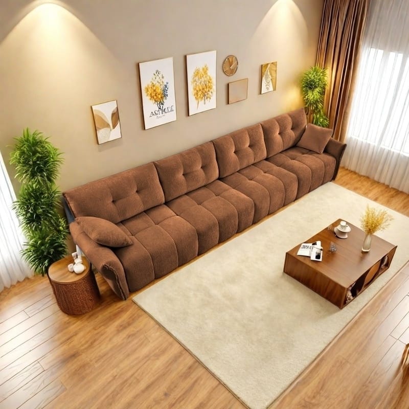 Modular 4-Seat Chenille Sofa Set with 2 Ottomans, High-Resilience Cushions and Solid Wood Frame