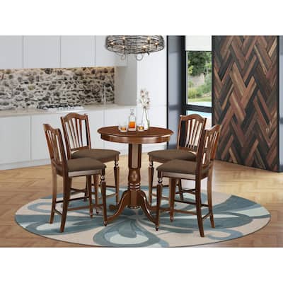 East West Furniture 5 Piece Counter Height Table Set- a Round Table with Pedestal and 4 Dining Chairs, Mahogany (Seat Option)