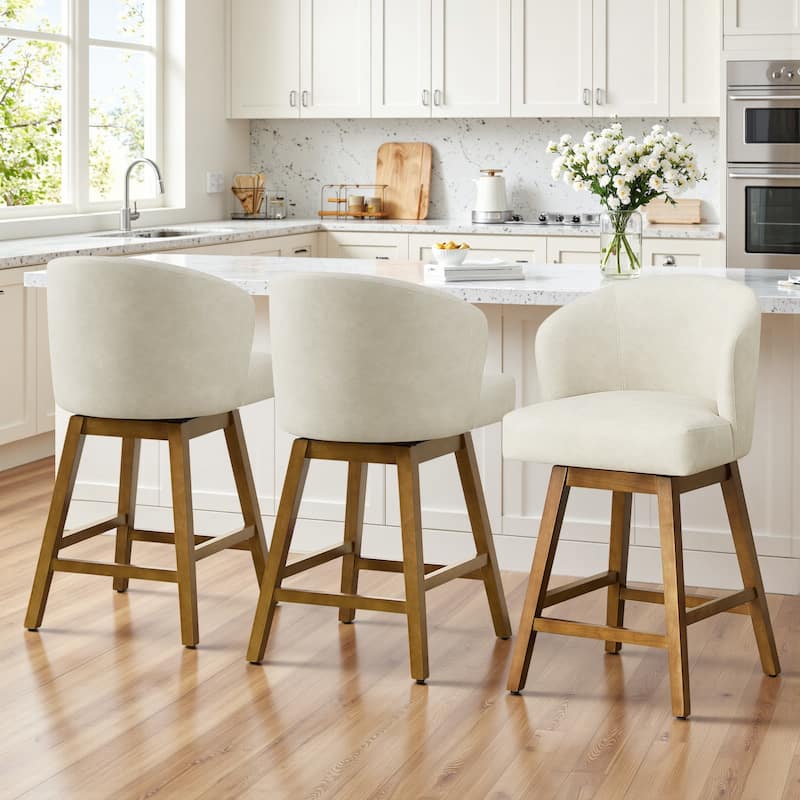 26 Inch Upholstered Swivel Counter Height Bar Stools with Back and Solid Wood Frame - 37.8"H x 20.9"W x 21.3"D
