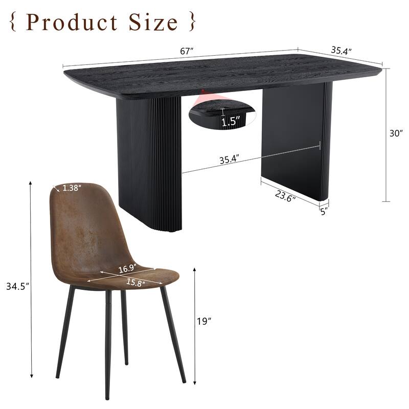 5-Piece Dining Table Set.67 * 35.4 inch black wood grain MDF dining table With 4 Comfortable Technology-Fabric Chairs