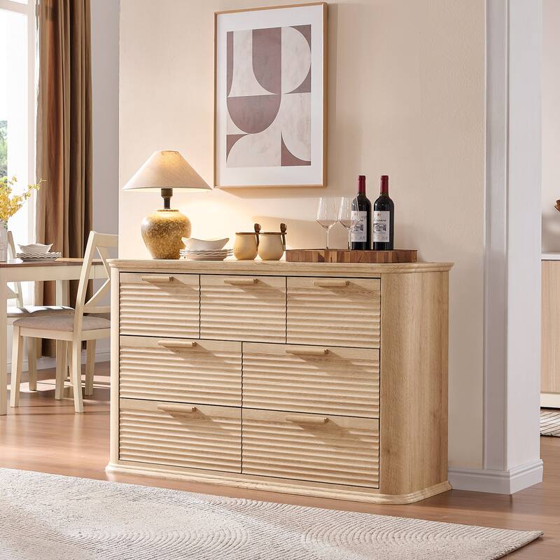 Mid-Century Modern 6 Drawers/7 Drawers Dresser for Bedroom, Tall Dresser & Chest of Drawers with Curved Profile Design