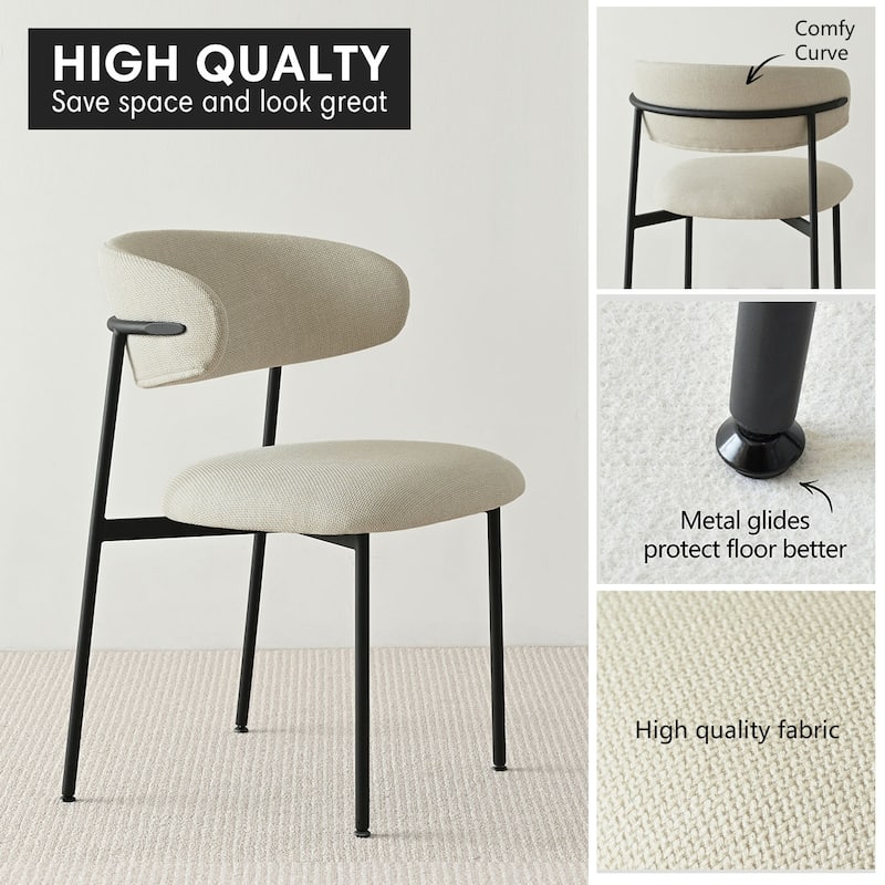 Modern Upholstered Dining Chairs with Curved Open Back and Black Metal Legs (Set of 4)
