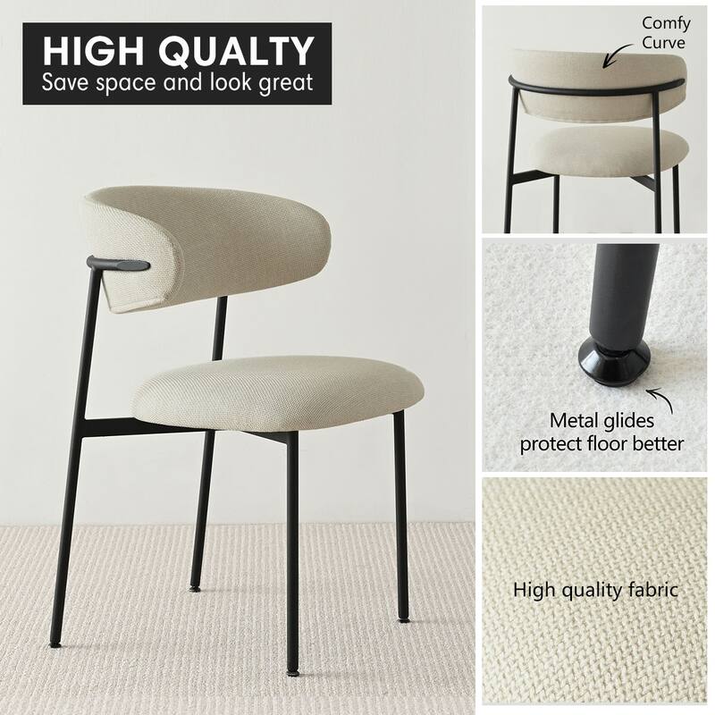 Modern Upholstered Dining Chairs with Curved Open Back and Black Metal Legs (Set of 6)
