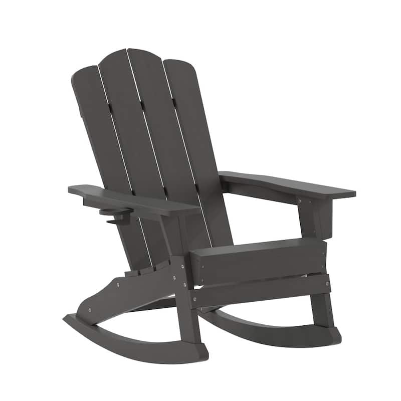 Commercial All-Weather Rocking Adirondack Chair with Swiveling Cupholder