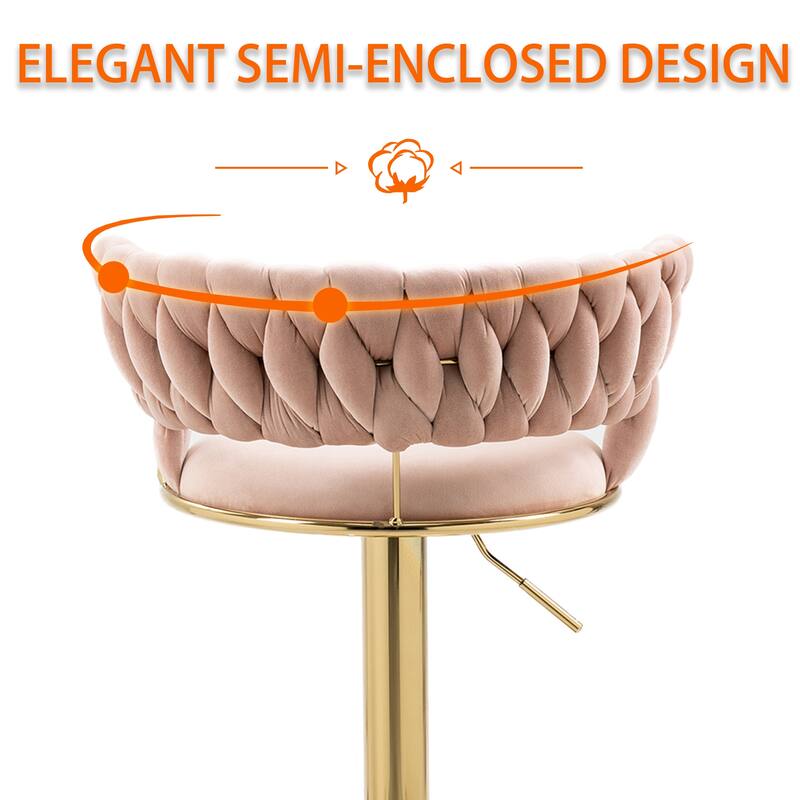 HOMEFUN Velvet Adjustable Height Swivel Armless Bar Stools With Golden Footrest(set of 2)