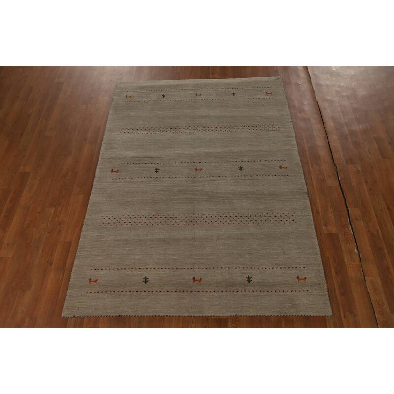 Hand Knotted Oriental 100% Wool Carpet Tribal Animal Pictorial Beige & Ivories Gabbeh Area Rug - 6' 6'' X 4' 8''