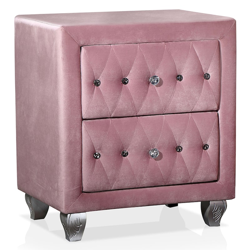 Vyvi Glam Pink Fabric 5-Piece Upholstered Panel Bedroom Set by Furniture of America