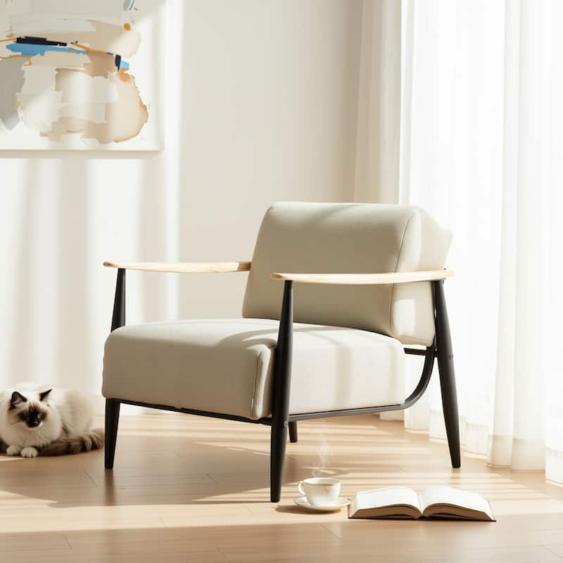 Homy Casa Modern Wood Frame Sofa, Beige Upholstery, Arm Accent