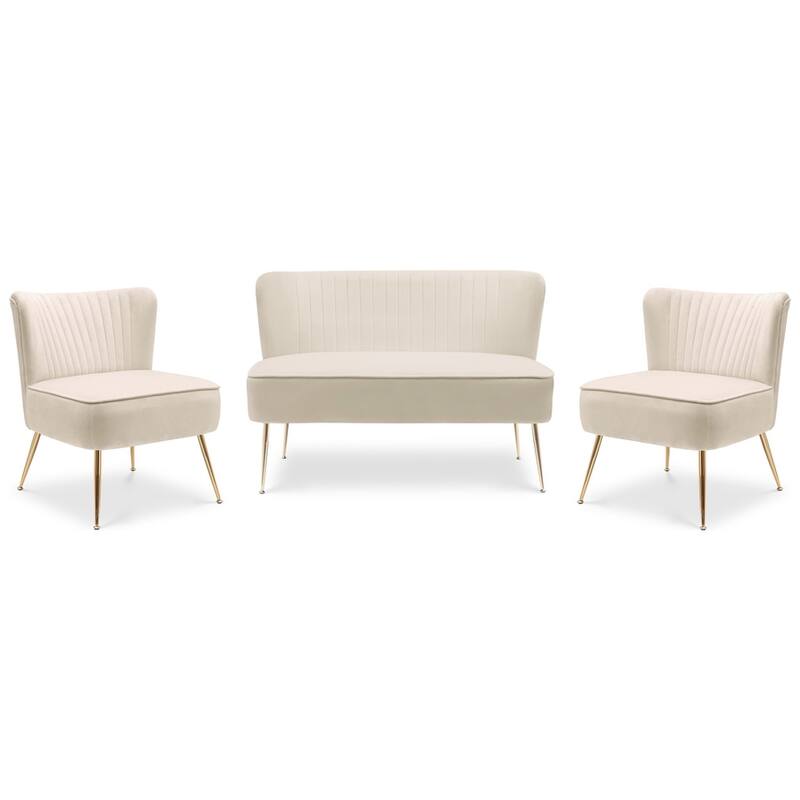 Farrah Upholstered Velvet Polyester Living Room Set With 25 inch Accent Chairs (3-Piece)
