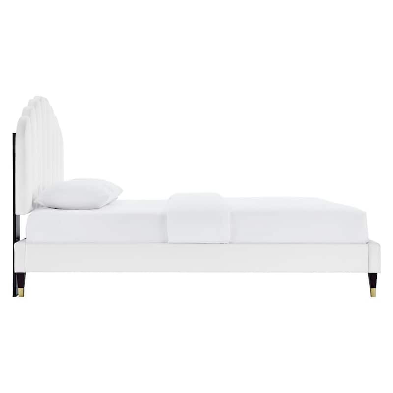 Daisy Performance Velvet Platform Bed Wood and Gold Legs