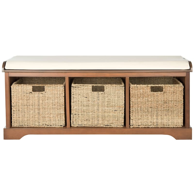 SAFAVIEH Lonan Walnut/ White Storage Bench - 47" x 16.1" x 19.9"