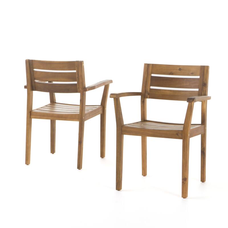 Roomfitters Stamford Set of 2 Acacia Wood Outdoor Dining Armchairs, Slatted Open-Back Design