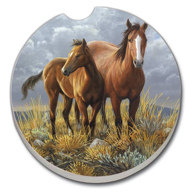 Absorbent Stone Car Coasters - Horses - Set of 2 - 2.627