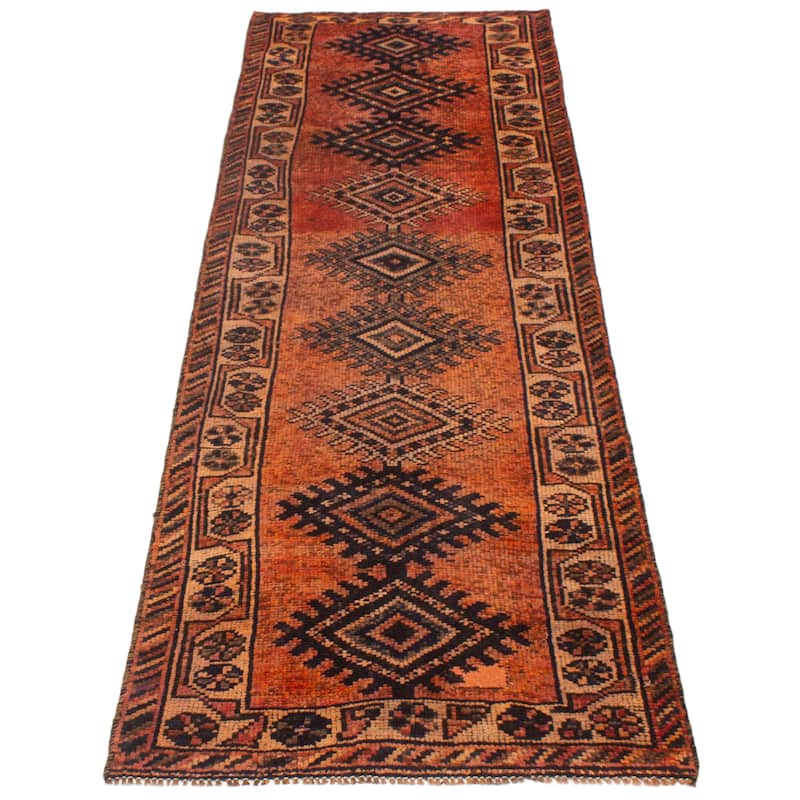 ECARPETGALLERY Hand-knotted Melis Vintage Dark Copper Wool Rug - 3'6 x 11'2