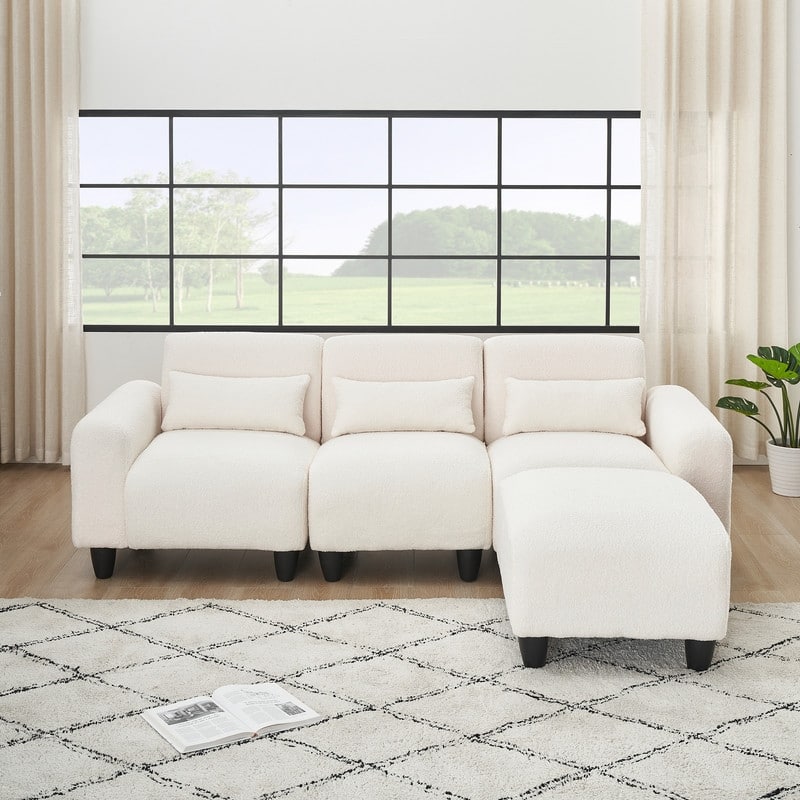 84.6" Teddy velvet L-shaped modular sofa
