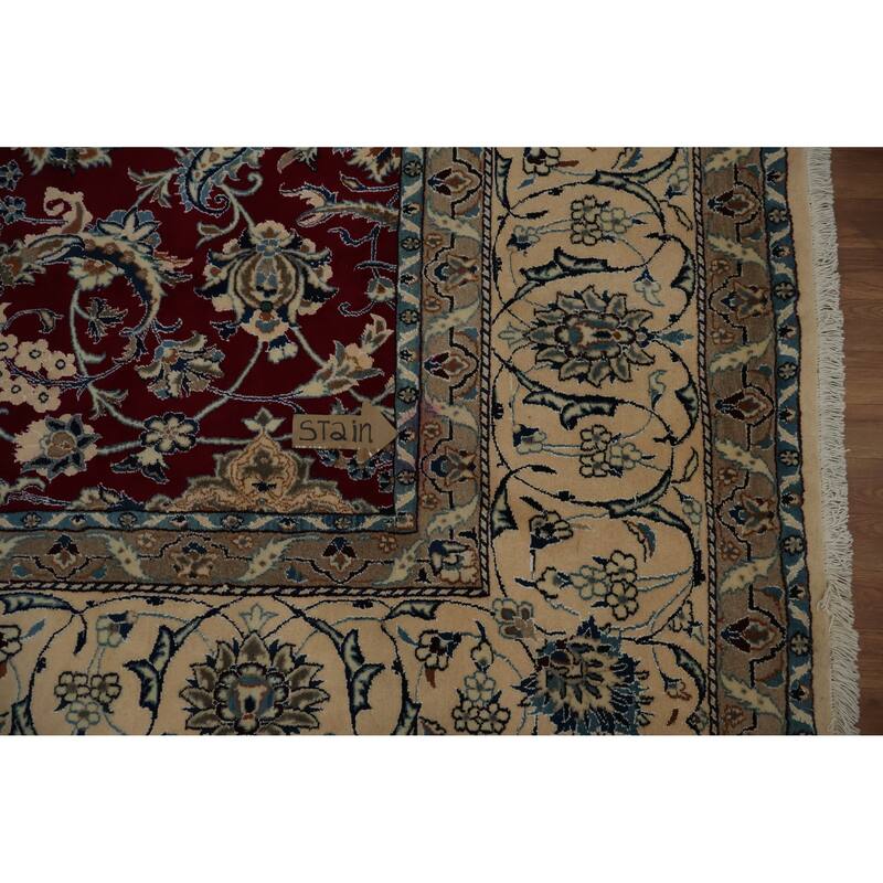 Hand Knotted Oriental 100% Wool Carpet Traditional Floral Red Nain Area Rug - 19' 0'' X 12' 10''
